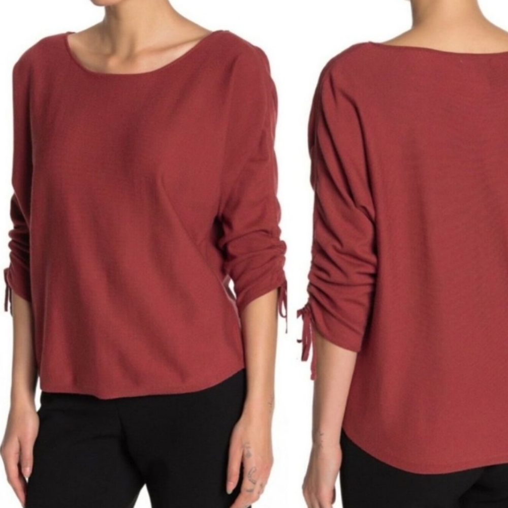 MAX STUDIO Ruched Tie 3/4 Sleeve All‎ Season Sweater Russet New With Tags